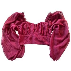 Shein Romantic Whimsy Goth Boho Red Crop Top w Sheer Balloon Sleeves Women's Med